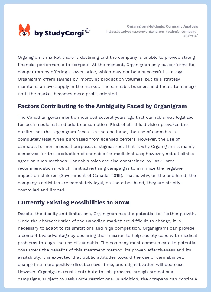 Organigram Holdings: Company Analysis. Page 2