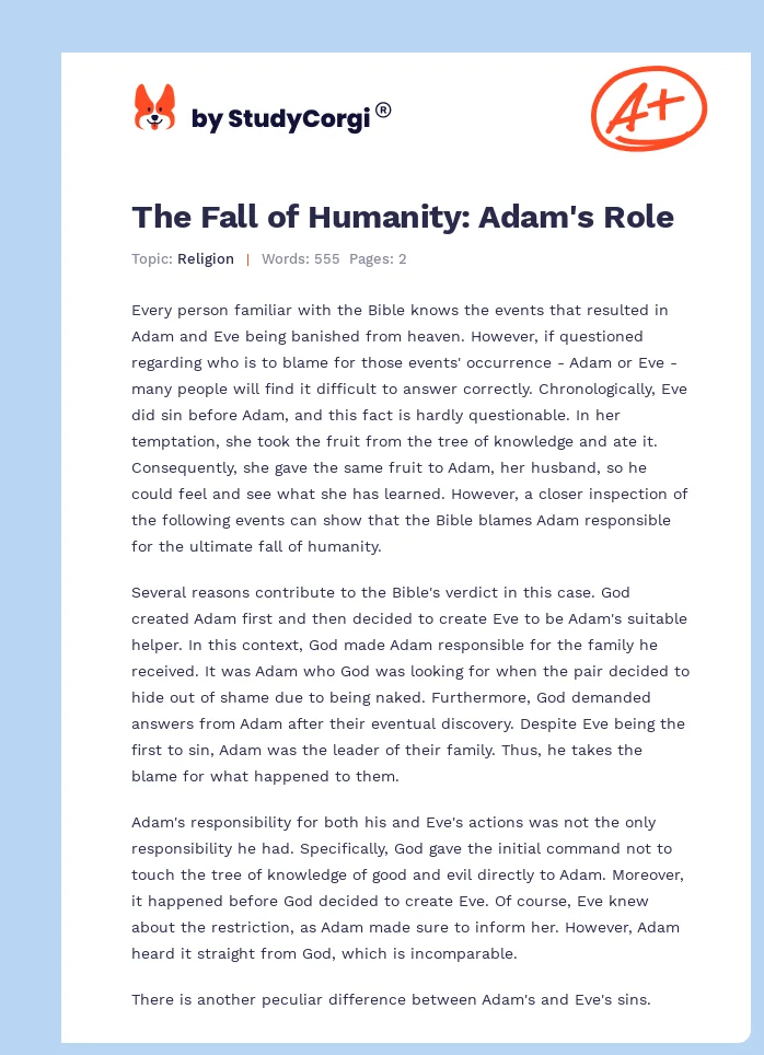 The Fall of Humanity: Adam's Role. Page 1