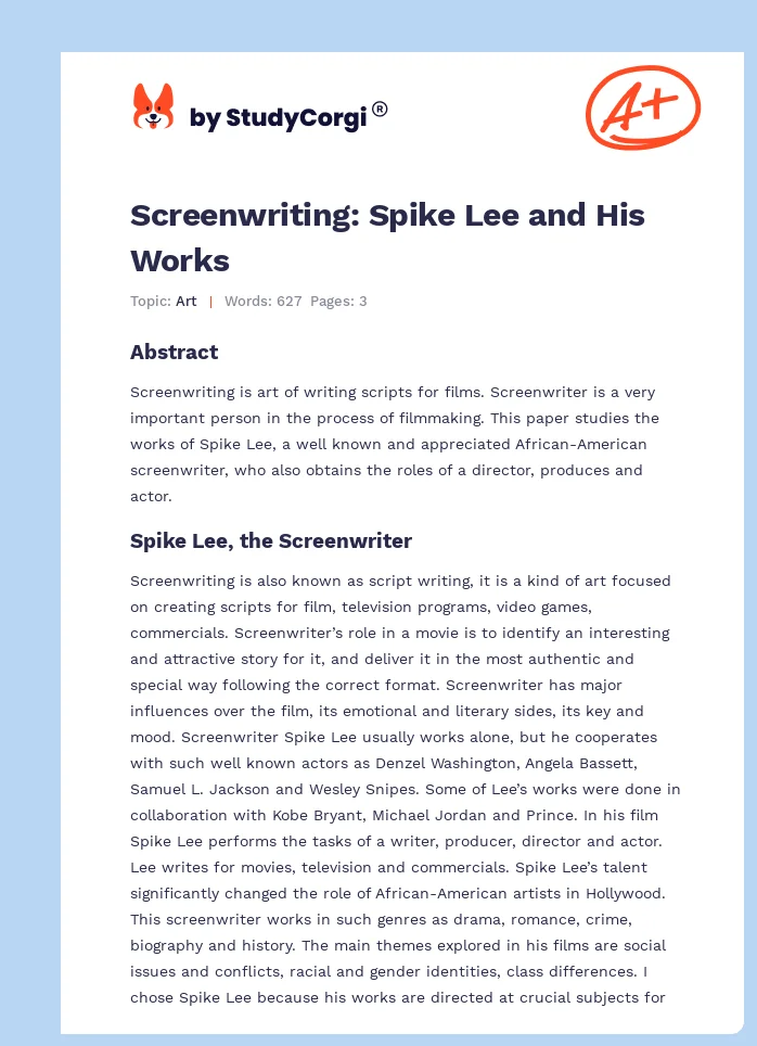 Screenwriting: Spike Lee and His Works. Page 1