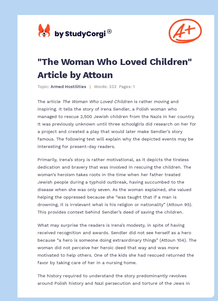 "The Woman Who Loved Children" Article by Attoun. Page 1
