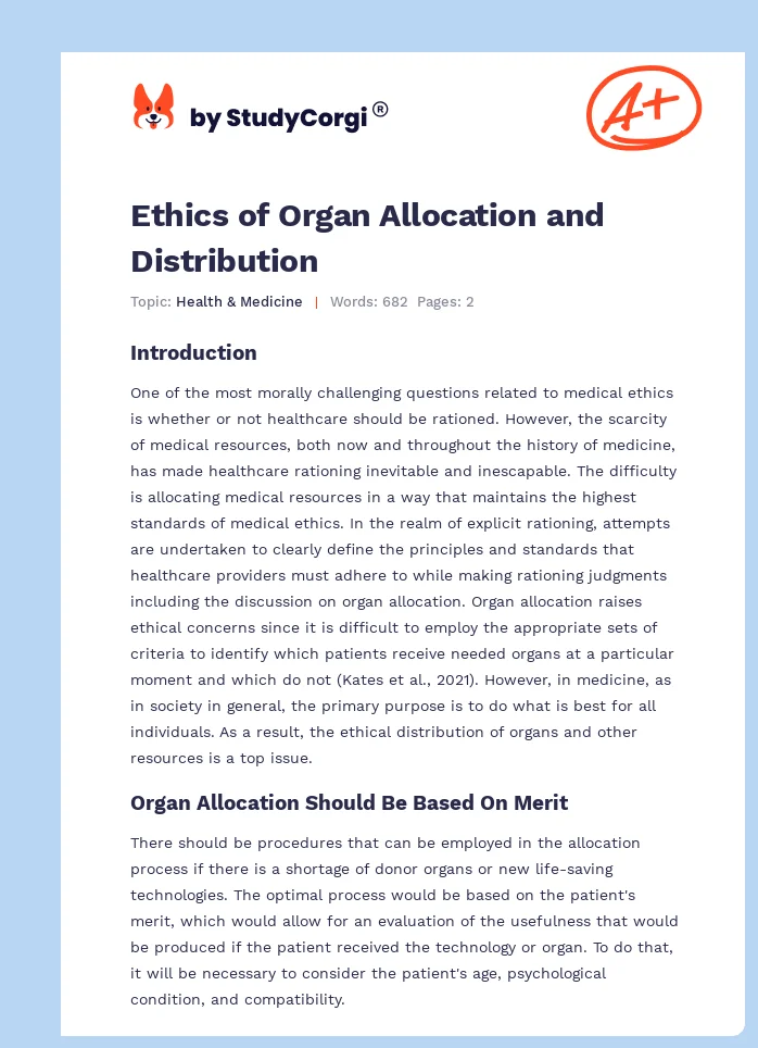 Ethics of Organ Allocation and Distribution. Page 1
