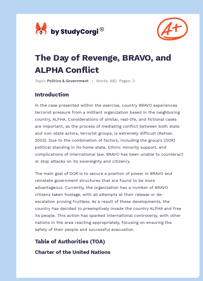 The Day of Revenge, BRAVO, and ALPHA Conflict. Page 1