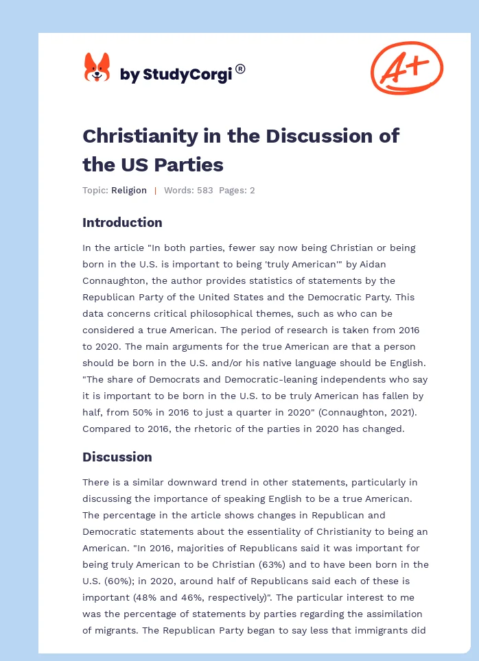 Christianity in the Discussion of the US Parties. Page 1