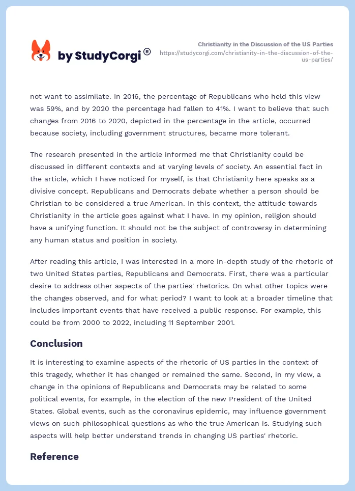 Christianity in the Discussion of the US Parties. Page 2