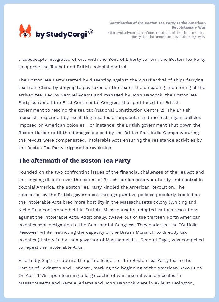 Contribution of the Boston Tea Party to the American Revolutionary War. Page 2