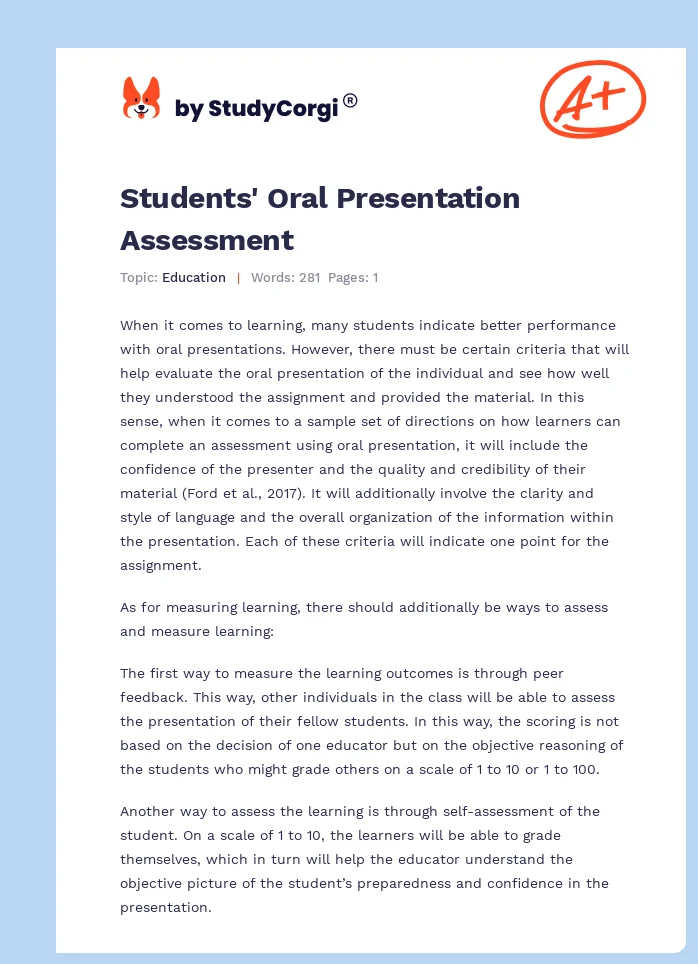 Students' Oral Presentation Assessment. Page 1