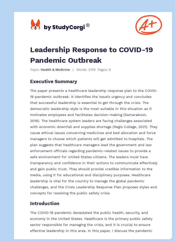 Leadership Response to COVID-19 Pandemic Outbreak. Page 1