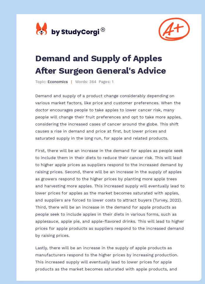 Demand and Supply of Apples After Surgeon General's Advice. Page 1