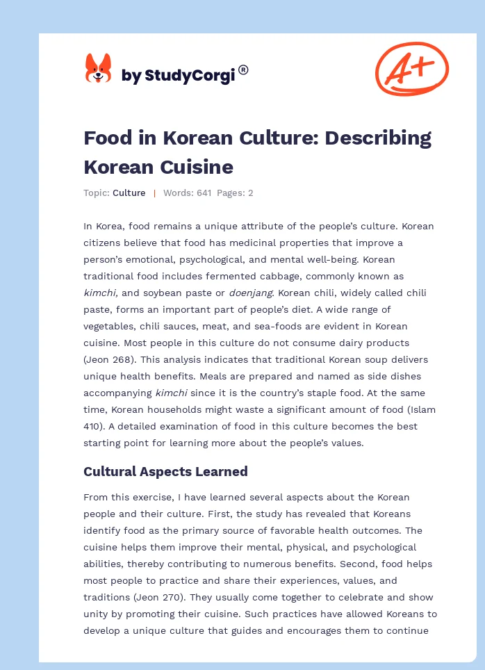 Food in Korean Culture: Describing Korean Cuisine. Page 1