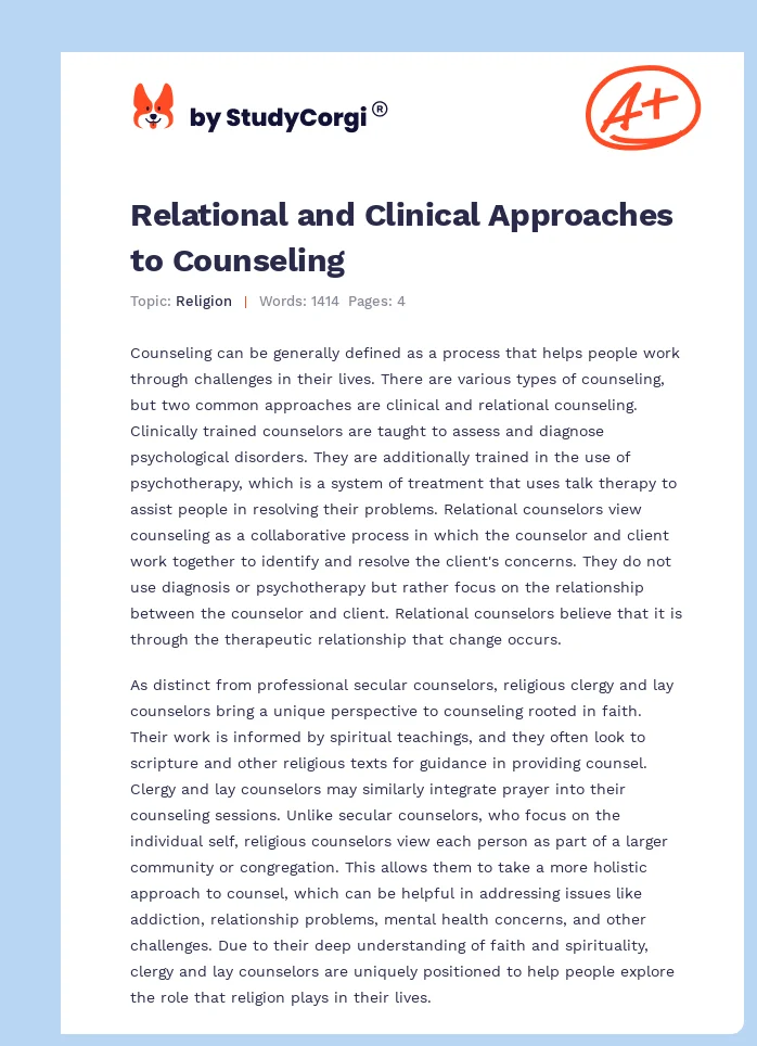 Relational and Clinical Approaches to Counseling. Page 1