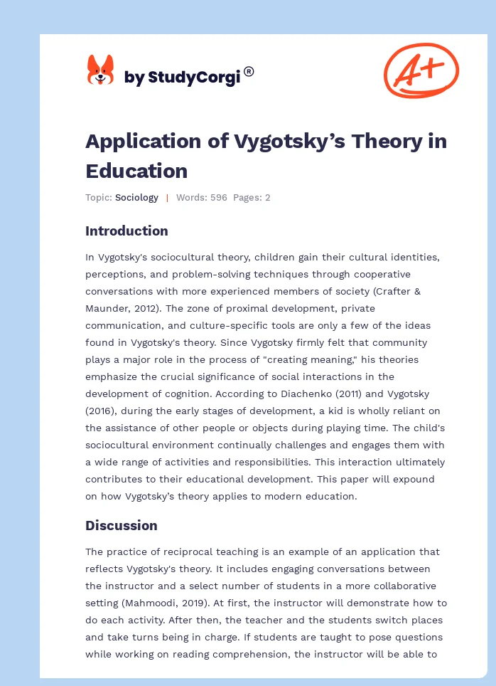 Application of Vygotsky’s Theory in Education. Page 1