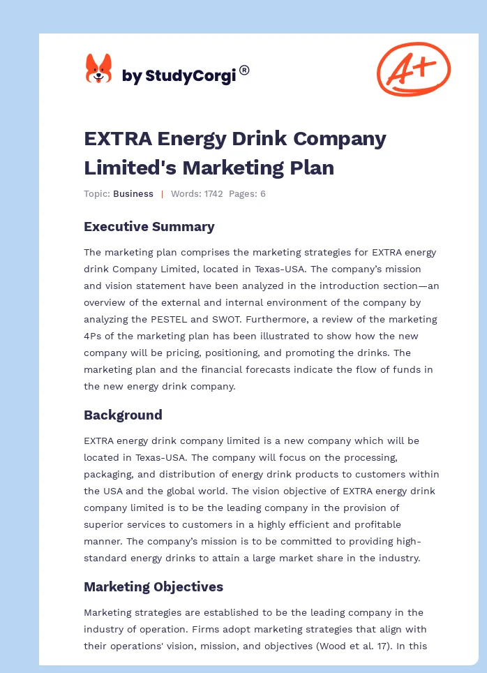 EXTRA Energy Drink Company Limited's Marketing Plan. Page 1
