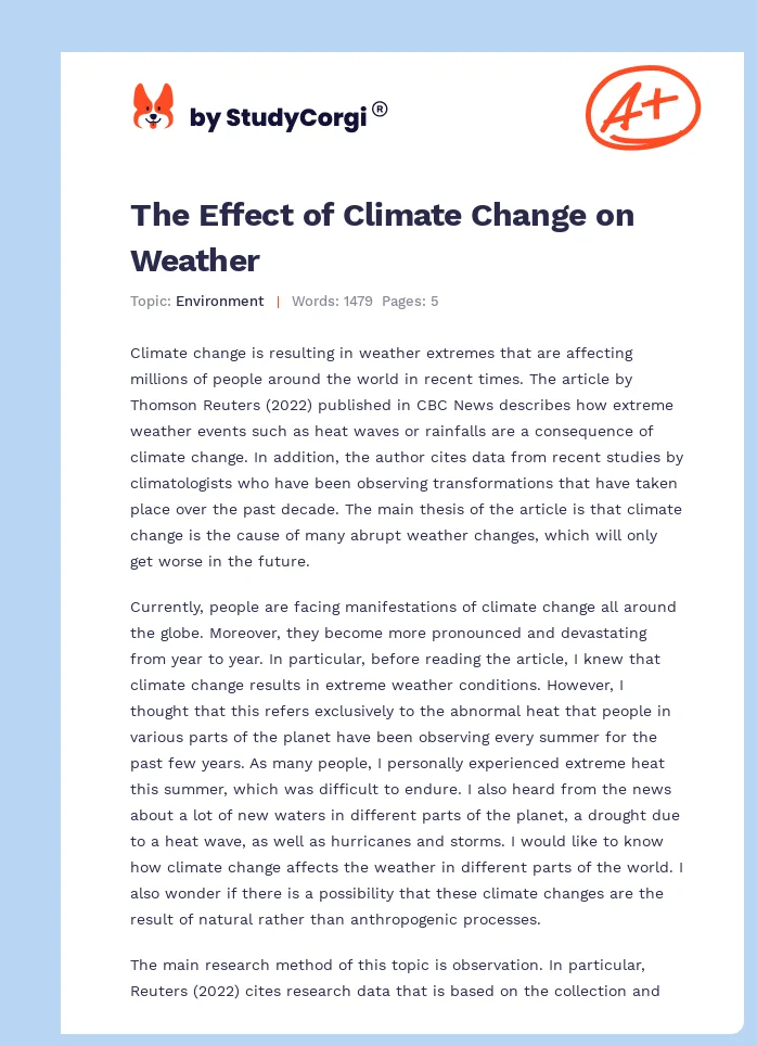The Effect of Climate Change on Weather. Page 1