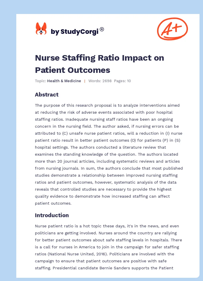 Nurse Staffing Ratio Impact on Patient Outcomes. Page 1