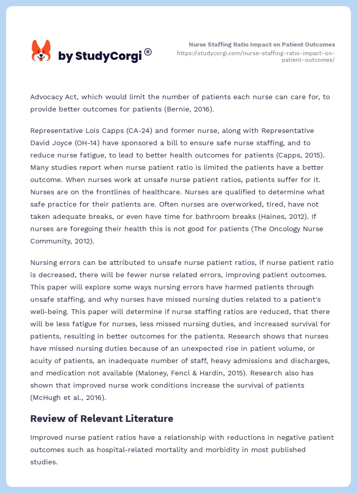 Nurse Staffing Ratio Impact on Patient Outcomes. Page 2