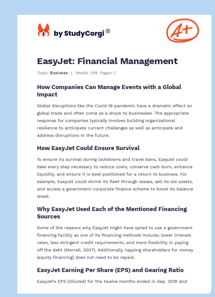 EasyJet: Financial Management. Page 1