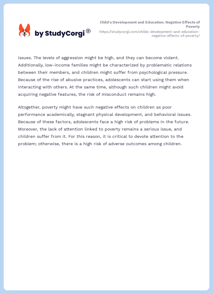Child's Development and Education: Negative Effects of Poverty. Page 2