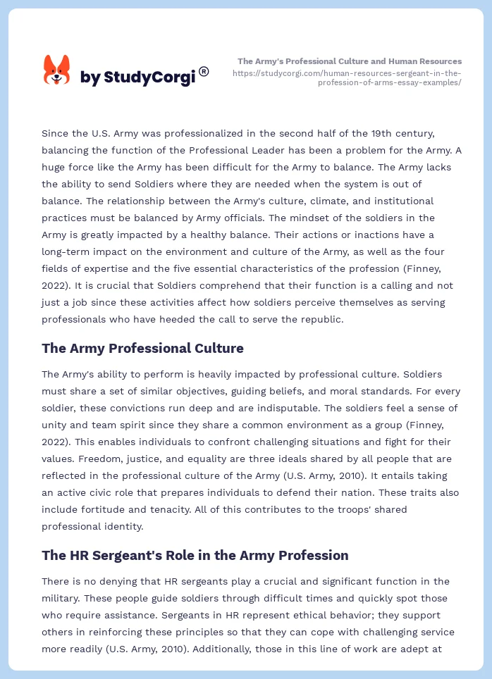 The Army's Professional Culture and Human Resources. Page 2