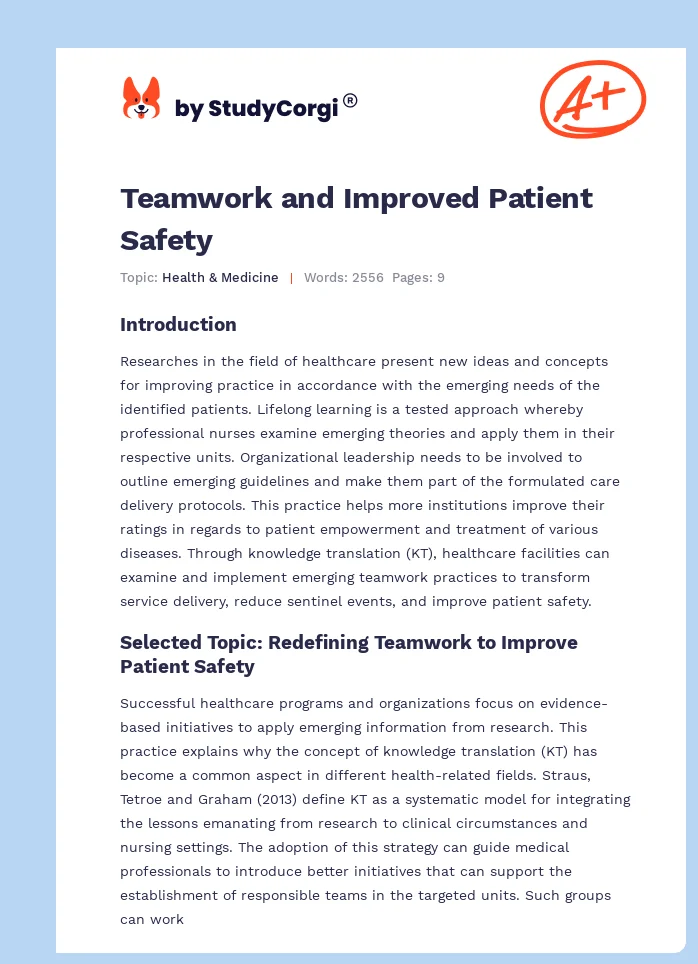 Teamwork and Improved Patient Safety. Page 1