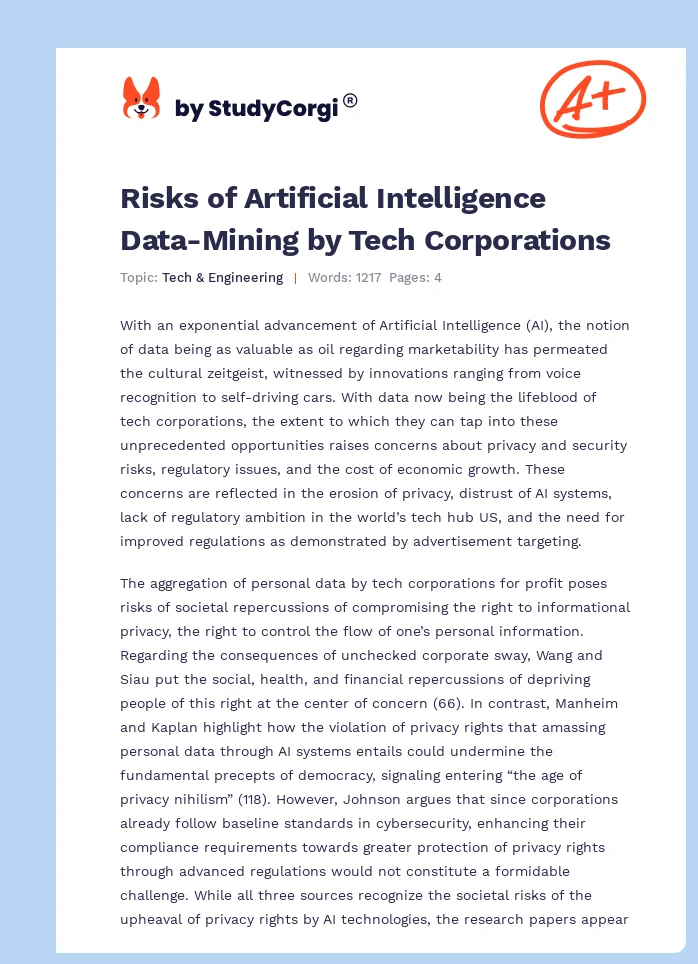 Risks of Artificial Intelligence Data-Mining by Tech Corporations. Page 1