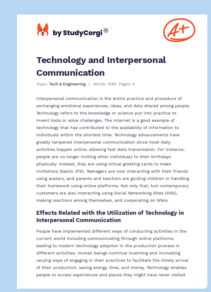 Technology and Interpersonal Communication. Page 1