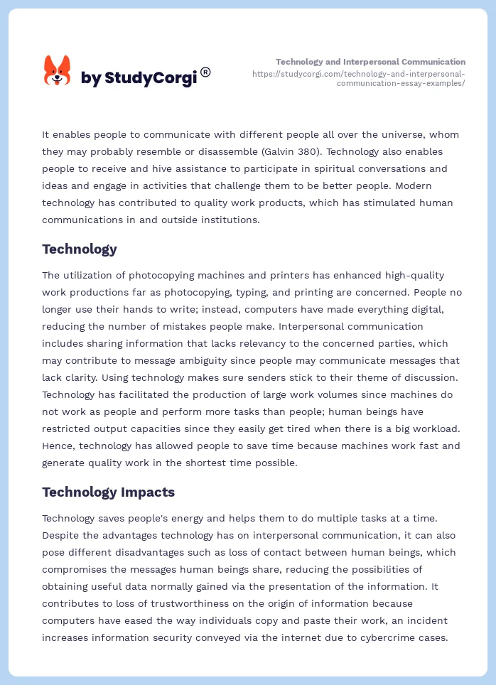 Technology and Interpersonal Communication. Page 2