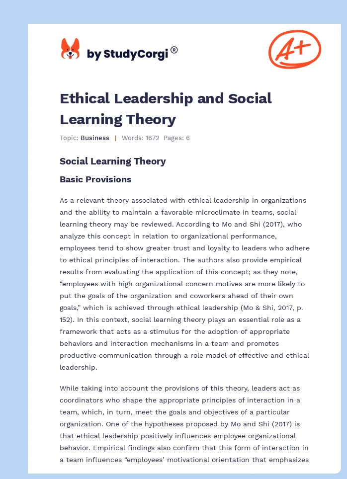 Ethical Leadership and Social Learning Theory. Page 1