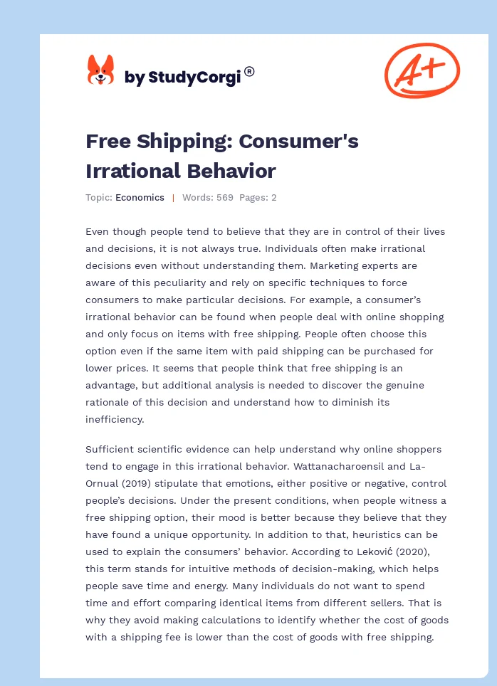 Free Shipping: Consumer's Irrational Behavior. Page 1