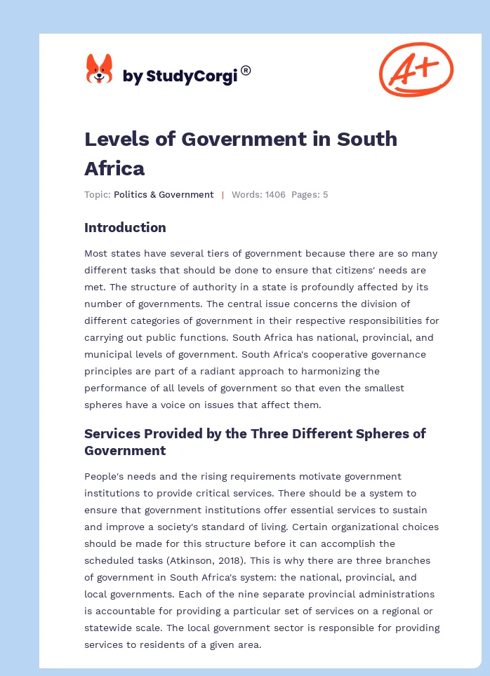 Levels of Government in South Africa. Page 1