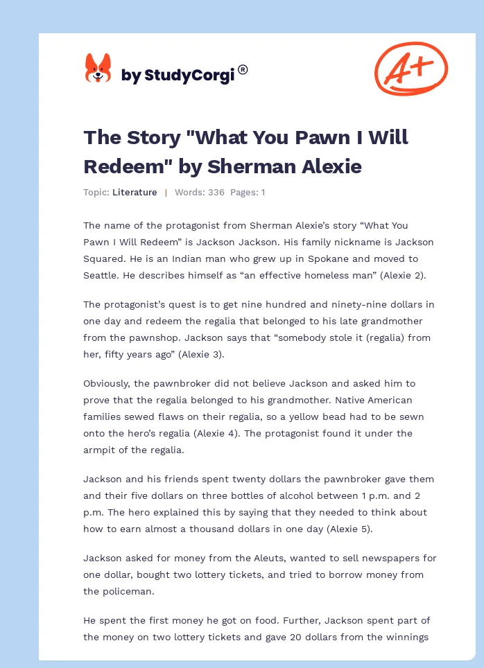The Story "What You Pawn I Will Redeem" by Sherman Alexie. Page 1