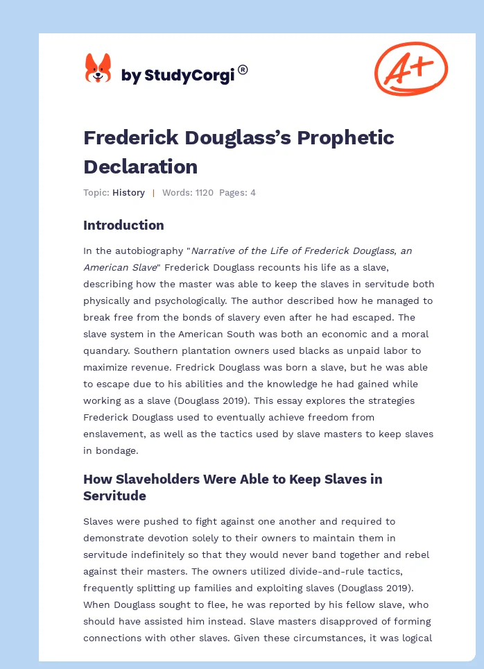 Frederick Douglass’s Prophetic Declaration. Page 1