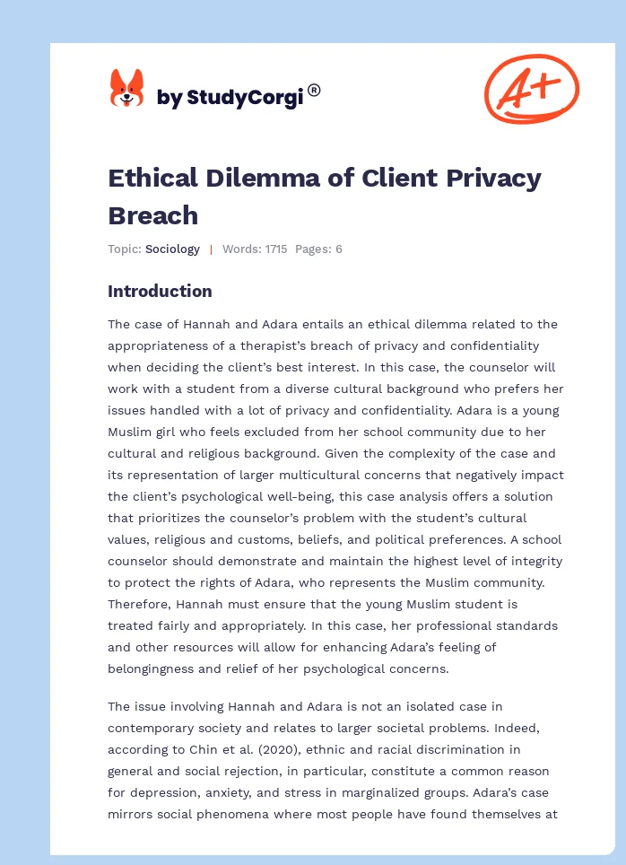 Ethical Dilemma of Client Privacy Breach. Page 1