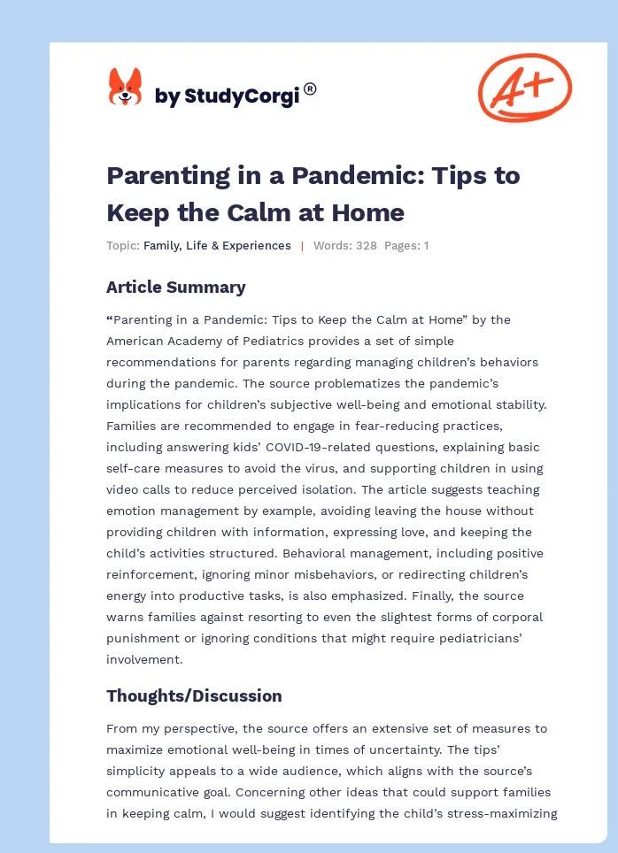 Parenting in a Pandemic: Tips to Keep the Calm at Home. Page 1