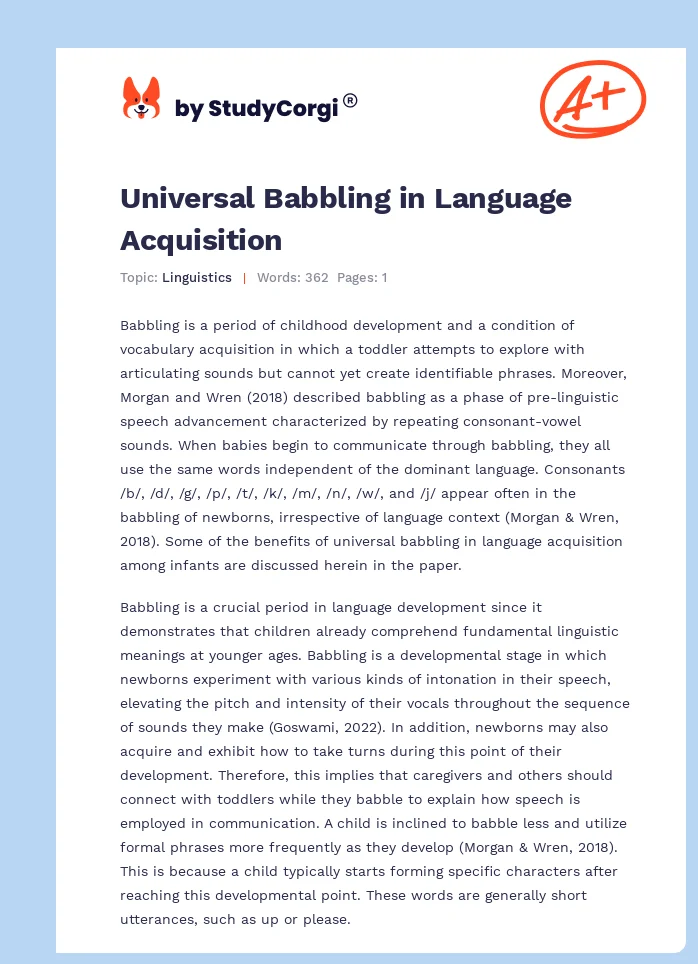 Universal Babbling in Language Acquisition. Page 1