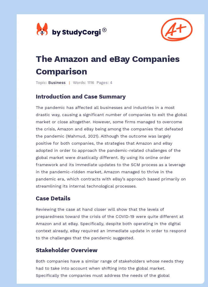The Amazon and eBay Companies Comparison. Page 1