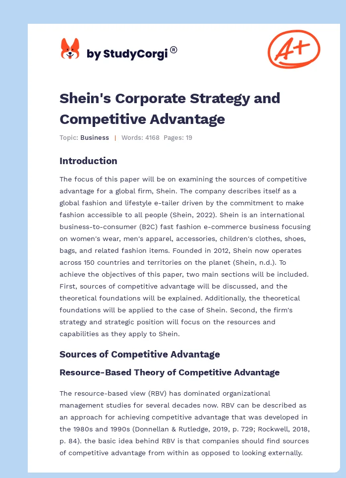 Shein's Corporate Strategy and Competitive Advantage. Page 1