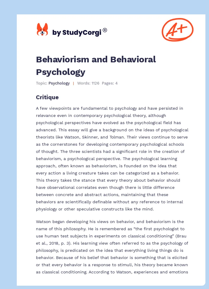 Behaviorism and Behavioral Psychology. Page 1