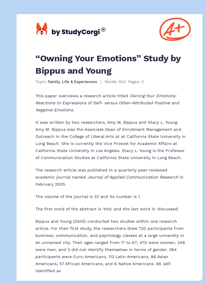 “Owning Your Emotions” Study by Bippus and Young. Page 1