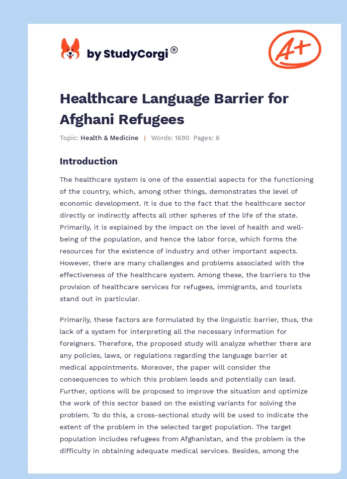 Healthcare Language Barrier for Afghani Refugees. Page 1