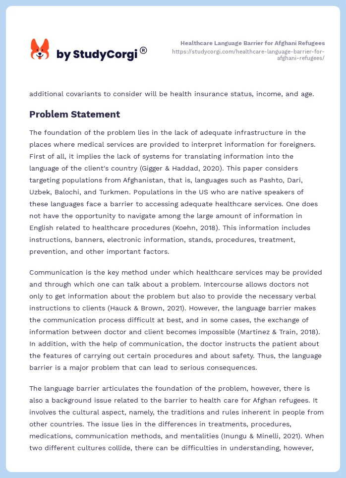 Healthcare Language Barrier for Afghani Refugees. Page 2
