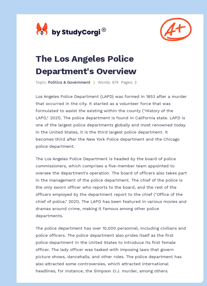 The Los Angeles Police Department's Overview. Page 1
