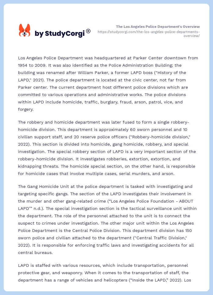 The Los Angeles Police Department's Overview. Page 2
