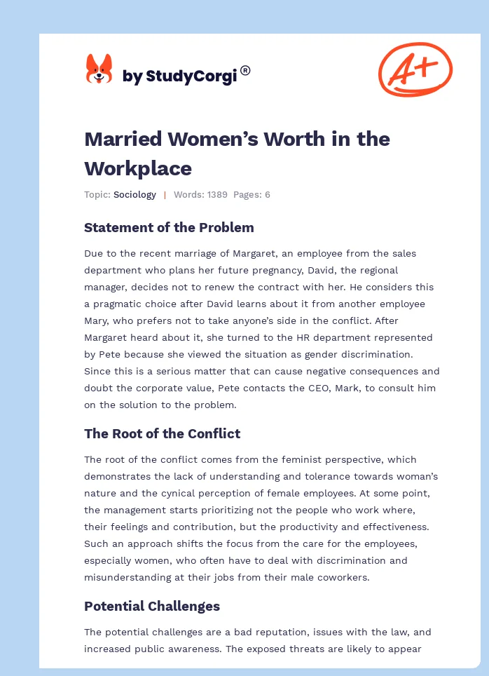 Married Women’s Worth in the Workplace. Page 1