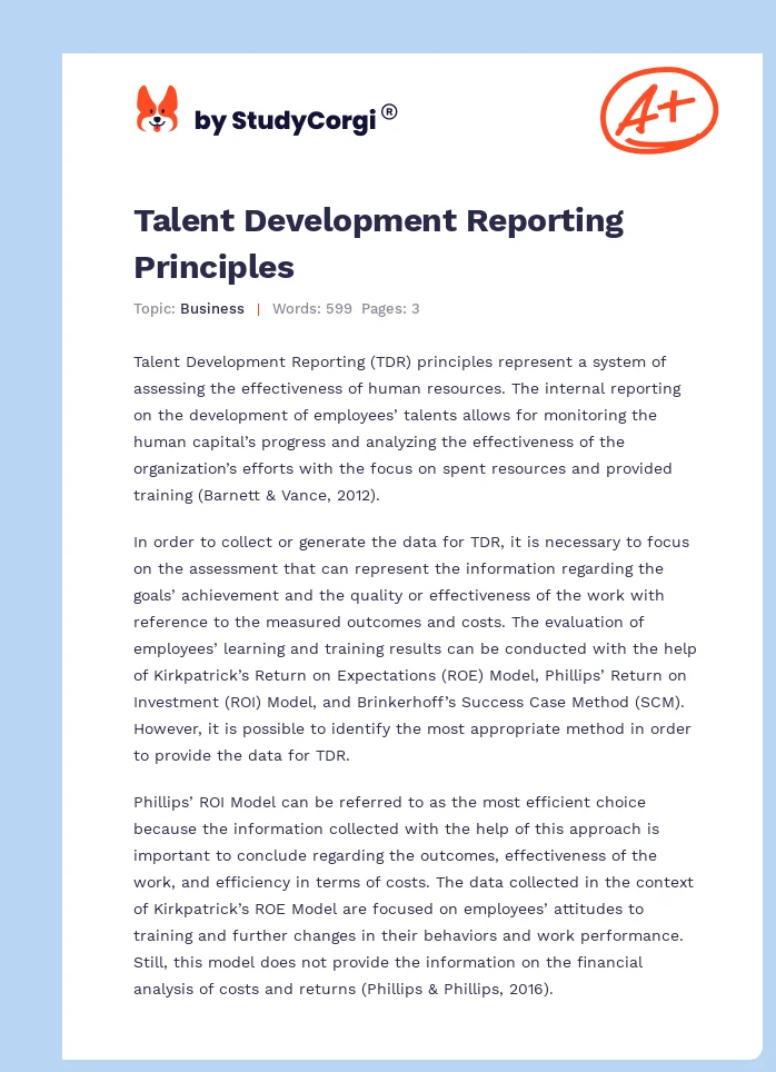Talent Development Reporting Principles. Page 1