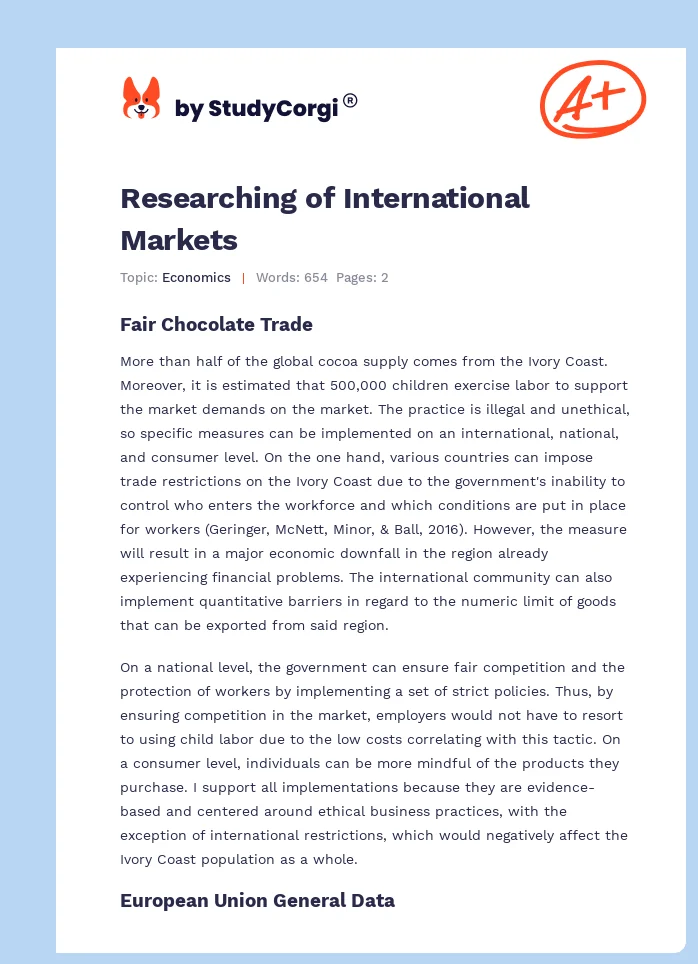 Researching of International Markets. Page 1