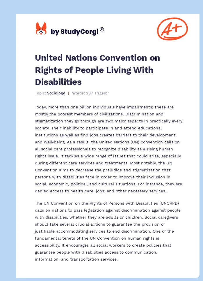 United Nations Convention on Rights of People Living With Disabilities. Page 1