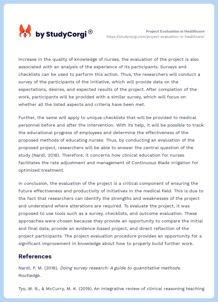 Project Evaluation in Healthcare. Page 2