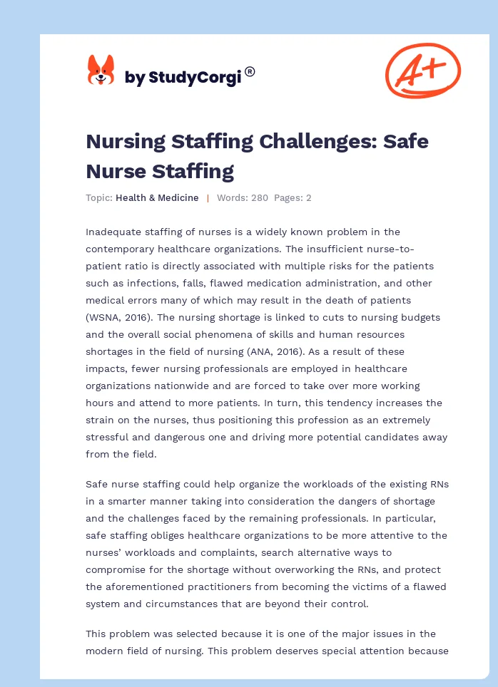 Nursing Staffing Challenges: Safe Nurse Staffing. Page 1