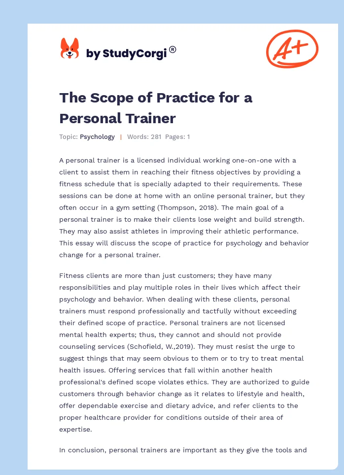 The Scope of Practice for a Personal Trainer. Page 1
