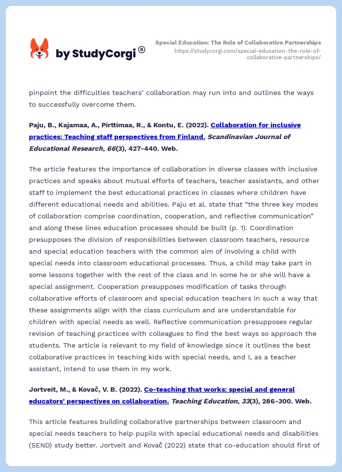 Special Education: The Role of Collaborative Partnerships. Page 2